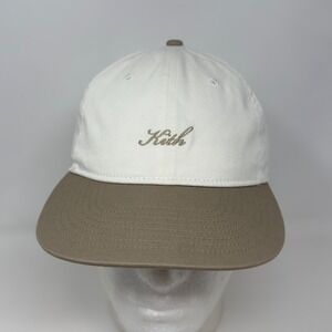 Kith Script Logo Dad Hat Mens White Tan Two Tone Adjustable Cotton Strapback Cap
